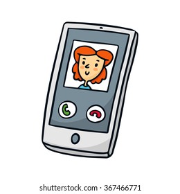 Cute vector doodle sketch of smartphone, isolated on white