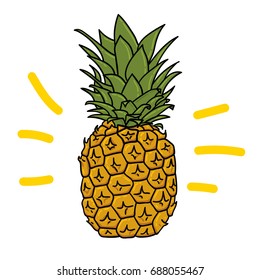 Cute vector doodle sketch style pineapple fruit juicy illustration isolated on white background