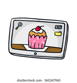 Cute vector doodle sketch of tablet, object isolated on white