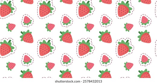 Cute vector doodle strawberries on white background. Seamless pattern to print on wrapping paper, wallpaper and fabric.	