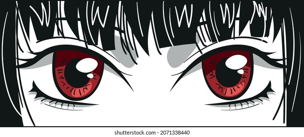 Impresión de ojos de anime rojo drástico vectorial