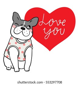 Cute vector draw character design of pug in love valentine and bubble love.