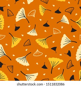 Cute Vector Drawing Autumn Ginkgo Leaves Colorful Seamless Pattern