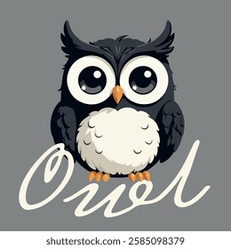 Cute vector drawing of an owl. Owl pattern for T-shirts, notebooks, banners, books. An owl on a gray background. The owl is a symbol of wisdom.