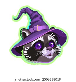 Cute vector drawn raccoon in hat