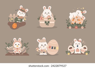 Cute vector of Easter bunny character set collection