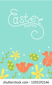 Cute vector Easter card. Easter eggs, spring holiday. Greeting card. Happy easter.