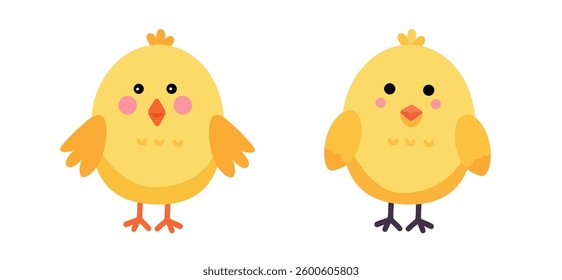 Cute vector Easter chicken.Set of yellow chickens. Flat character of baby chick.	