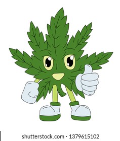 Cute vector element of smiling Cannabis mascot in thumbs up sign. Inspired from legalization of Cannabis in some country for medical purpose and benefits.
