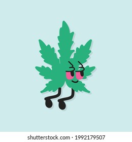 Cute vector element of smiling Cannabis mascot, with red eyes. vector illustration.