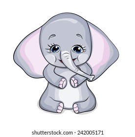 Cute vector elephant with blue air balloon