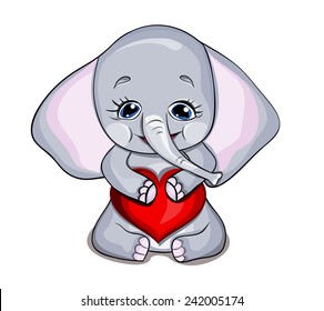 Cute vector elephant with blue air balloon