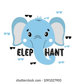 Cute Vector Elephant Face. One Object On A White Background. Cartoon Illustration Scandinavian Style