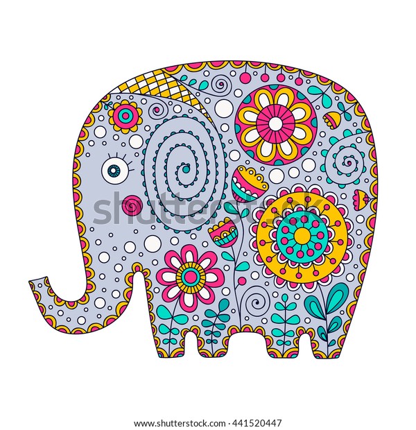 Cute Vector Elephant Hand Drawn Cartoon Stock Vector (Royalty Free ...