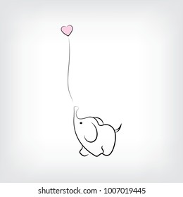 Cute vector elephant illustration with hearts.