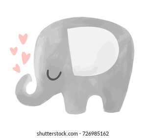 Cute vector elephant illustration with hearts. Baby animal character. 
