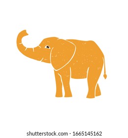 Cute vector elephant. Yellow elephant isolated on a transparent background. Vector shabby hand drawn illustration