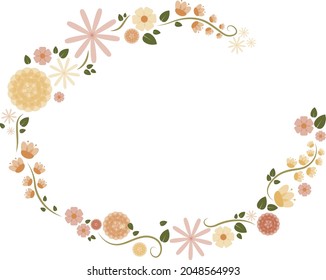 Cute vector elliptical floral frame in an autumn color palette