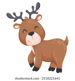 Nettes Vektorrasen einzeln auf weißem Hintergrund. Cartoon Wald Zeichen im flachen Vektorformat. Hirsche als Symbol für Weihnachten und Feiertage. Niedliche polare Tiere