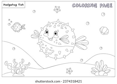 Cute vector fish hedgehog, with drawn elements in black and white