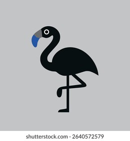 Cute vector flamingo with big eyes, simple design, great for kids' projects and decor.