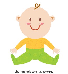 Cute vector flat baby sitting on his bottom.