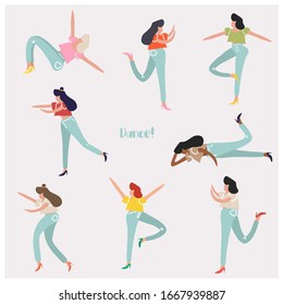 
Cute vector flat dancing girls