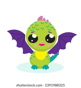 Cute vector flat Halloween character. Baby dragon.