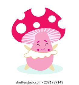 Cute vector flat Halloween character. Mushroom fly agaric.
