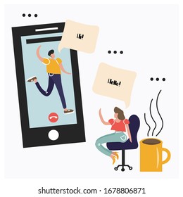 Cute vector flat illustration about video chatting