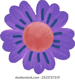 cute vector, flat illustration of blue and purple petal flowers, seamless pattern design