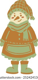 cute vector flat illustration of Christmas cozy warm snowman, seamless pattern design	