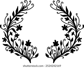 cute vector flat illustration of flower floral ornament black and white silhouette