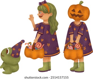 cute vector, flat illustration of Halloween theme asset and character, seamless pattern design
