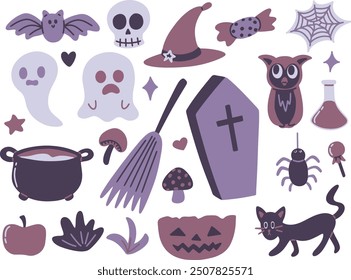 cute vector, flat illustration style of purple Halloween event day, seamless pattern for wallpaper design