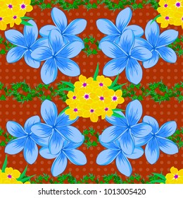 Cute vector floral background. Cosmos flowers seamless pattern in orange, green and blue colors.