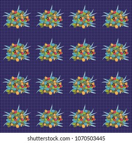 Cute vector floral background. Cosmos flowers seamless pattern in violet and blue colors.