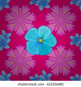 Cute vector floral background. Cosmos flowers seamless pattern on a magenta background.