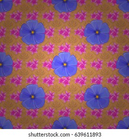 Cute vector floral background. Cosmos flowers seamless pattern on a brown background.