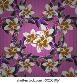 Cute vector floral background. Flowers seamless pattern in green, pink and violet colors.