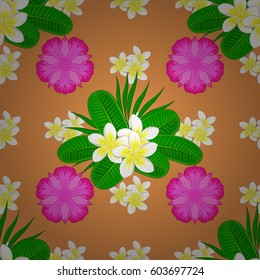 Cute vector floral background. Flowers seamless pattern on a brown background.