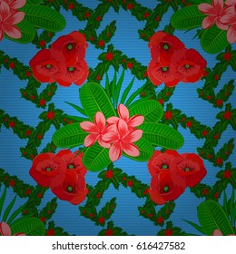 Cute vector floral background. Flowers seamless pattern on a blue background.