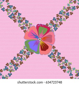 Cute vector floral background. Flowers seamless pattern in pink and violet colors.