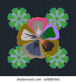 Cute vector floral background. Flowers seamless pattern in blue, gray and green colors.