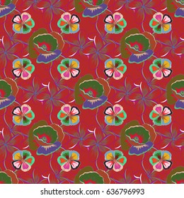 Cute vector floral background. Flowers seamless pattern in beige, brown and green colors.
