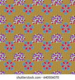 Cute vector floral background. Flowers seamless pattern in violet and pink colors.
