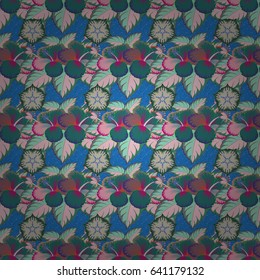 Cute vector floral background. Flowers seamless pattern in blue, beige and pink colors.