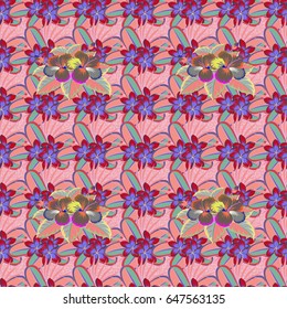 Cute vector floral background. Flowers seamless pattern in blue and pink colors.