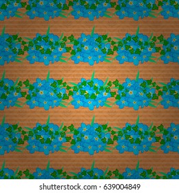 Cute vector floral background. Forget-me-not flowers seamless pattern on a brown background.