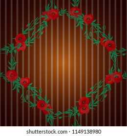 Cute vector floral background. Poppy flowers seamless pattern in red, green and brown colors.